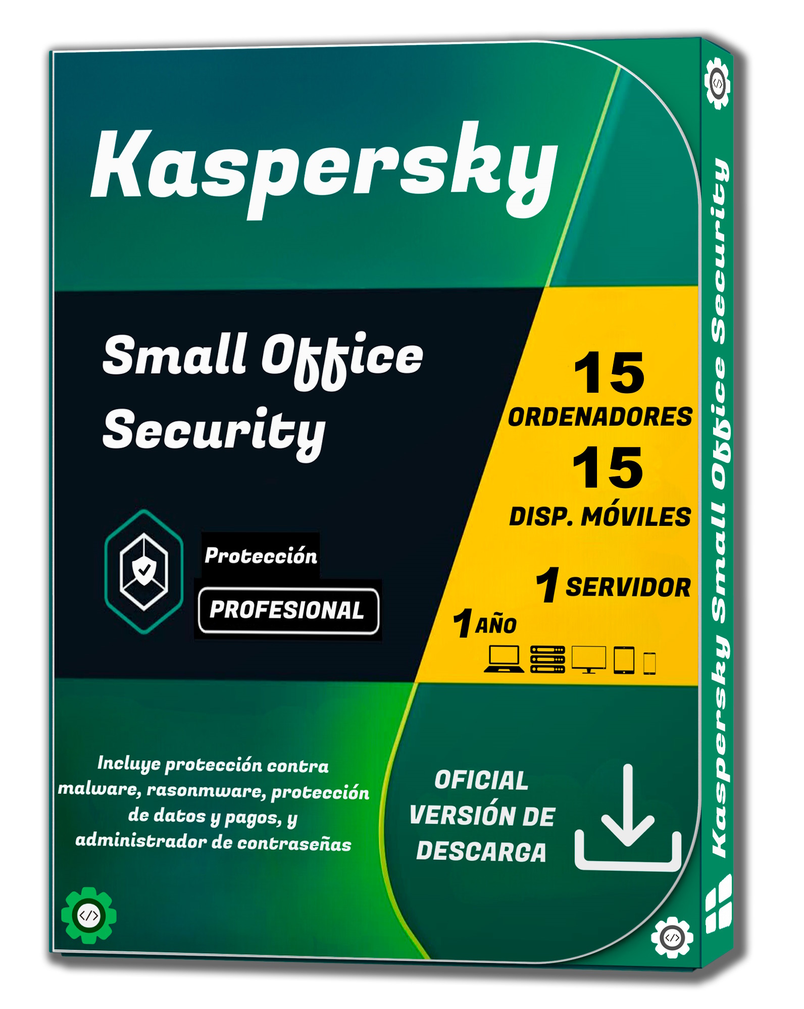 Kaspersky Small Office Security 8 – Licencia 1 Año (15 PCs + 15 móviles + 2 servidor)